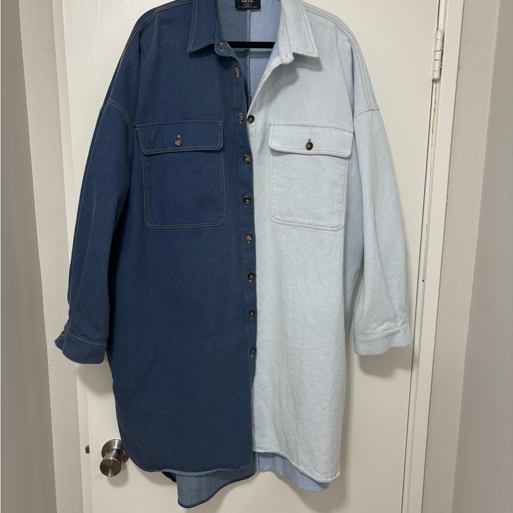 Dressed in LALA Two-Tone Denim Shirt Jacket - Dark Blue & Light Blue